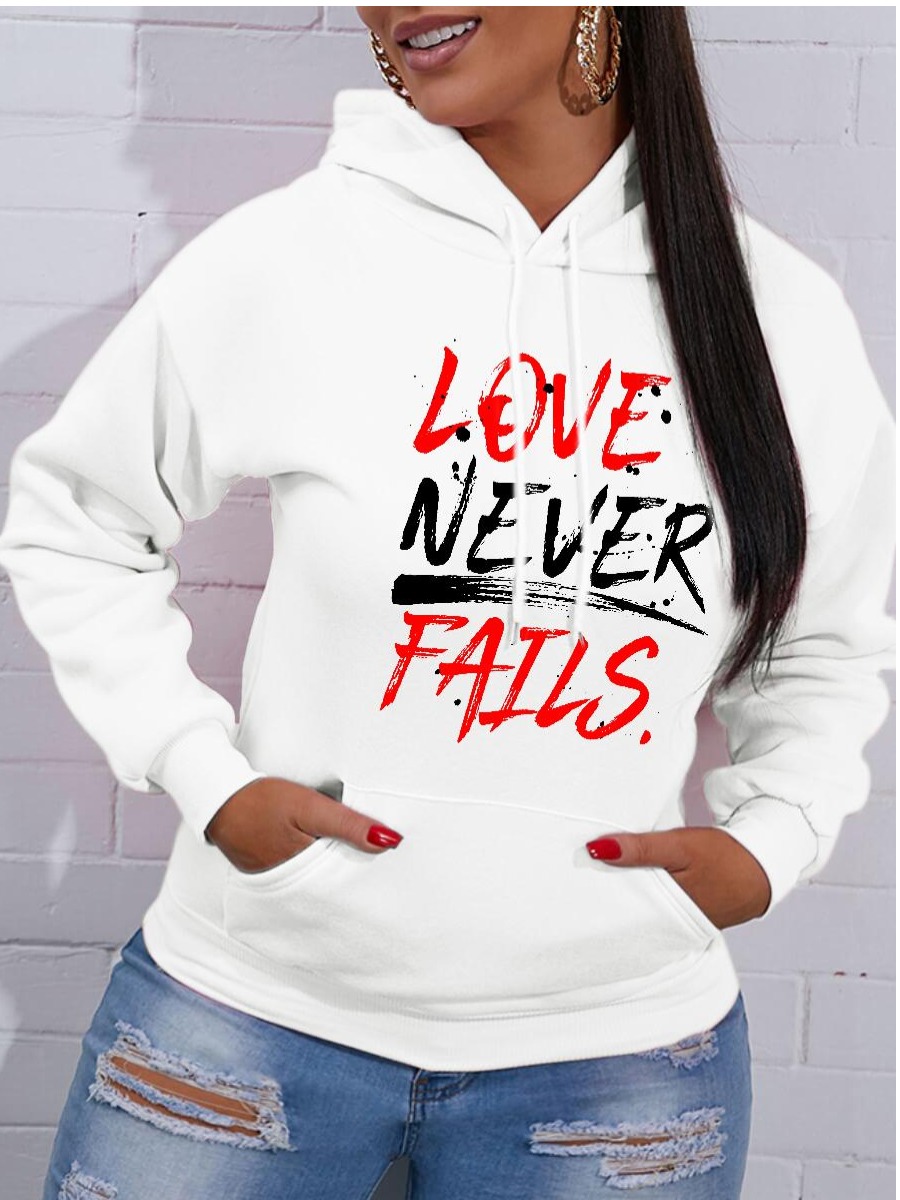 

LW Letter Print Kangaroo Pocket Hoodie, White