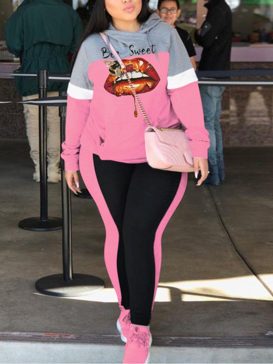 LW Plus Size Lip Letter Print Tracksuit Set