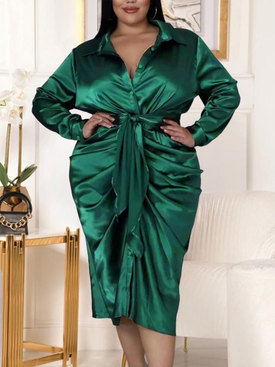 

LW Plus Size Button Bandage Design Dress, Green