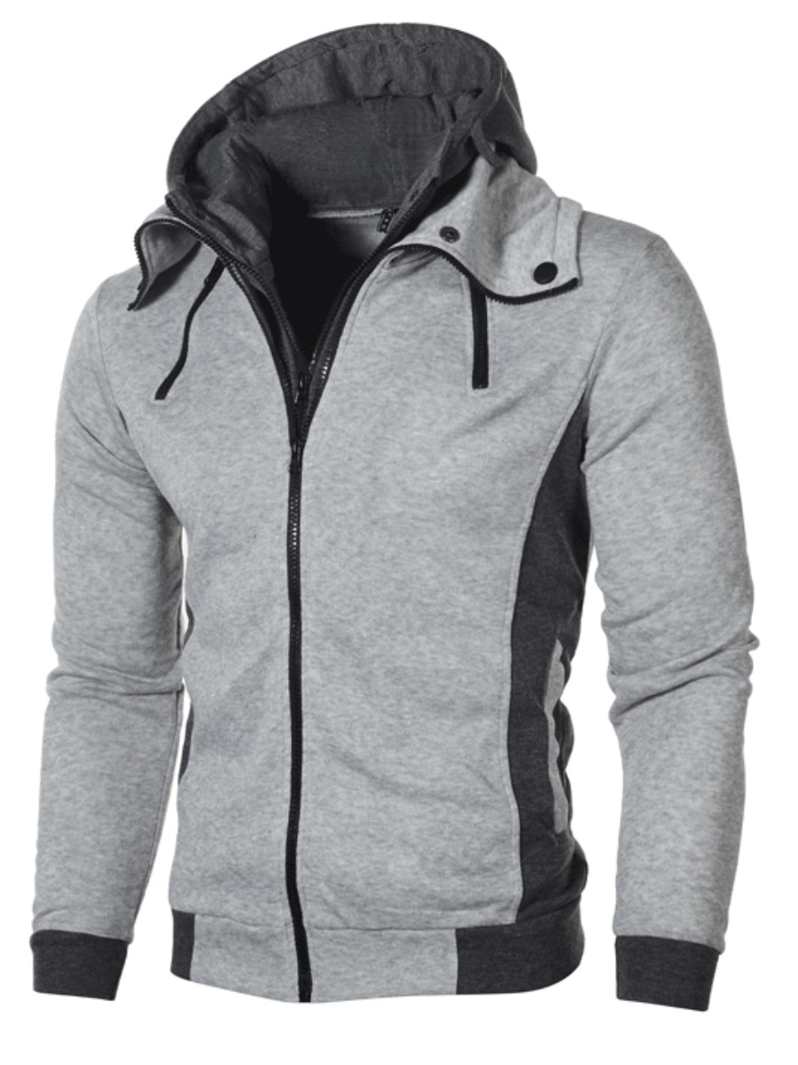 

LW COTTON Men Hooded Collar Zip Up Pocket Pants Set, Light grey