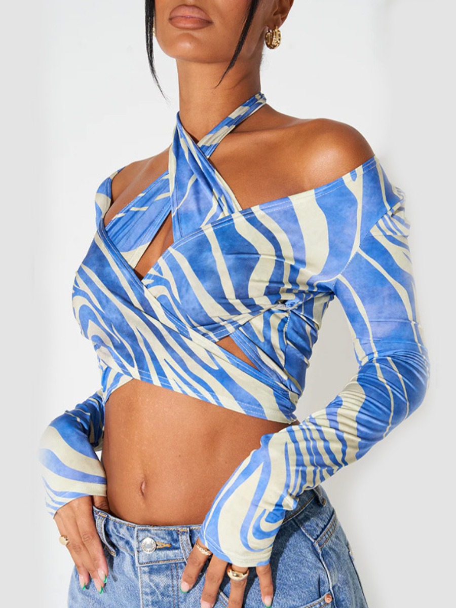 

LW SXY Striped Cross-over Design T-shirt, Blue