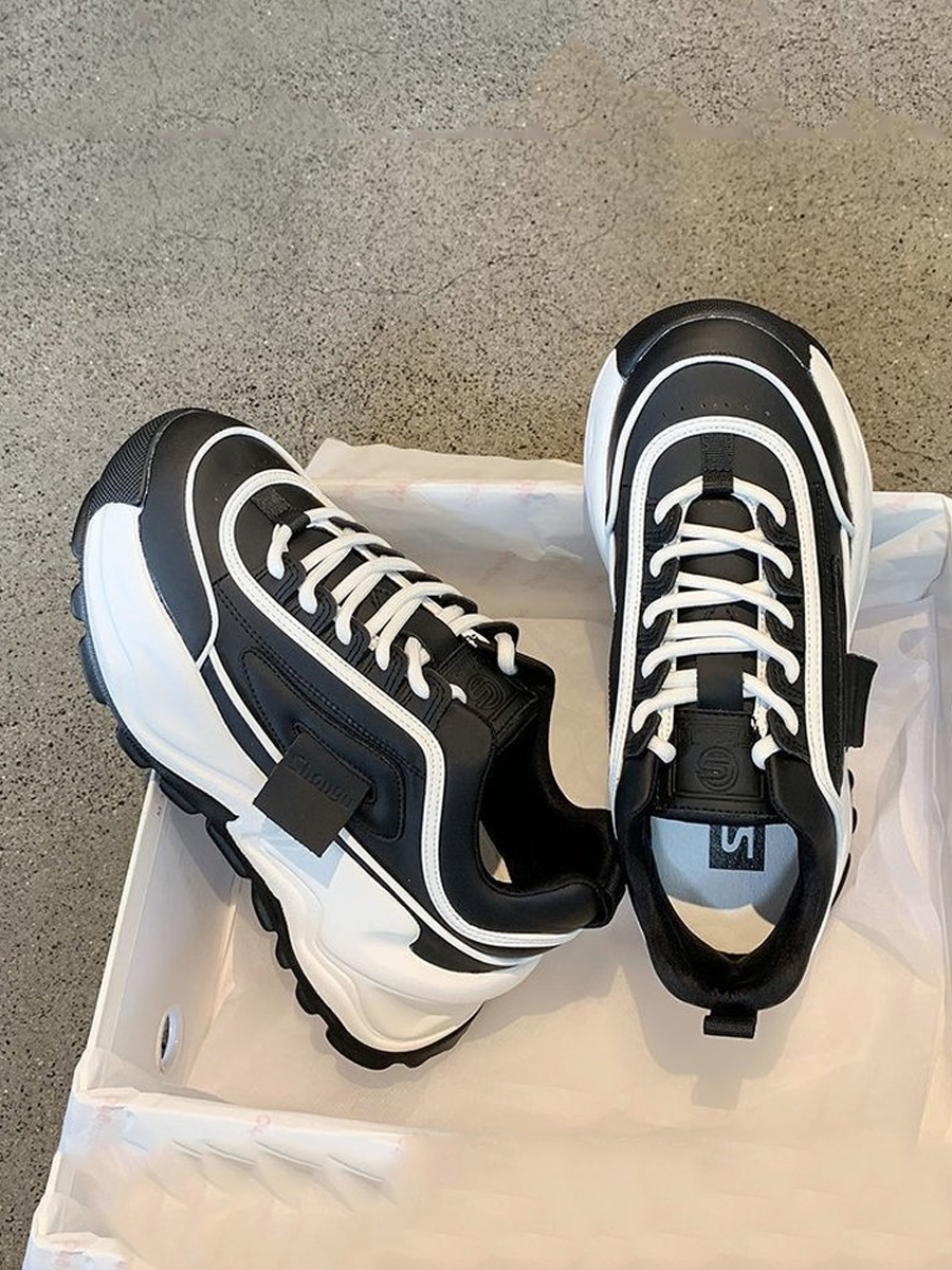 

LW High Sole Lace-up Sneakers, Black