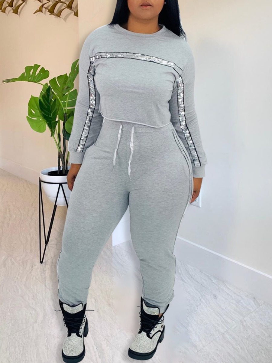 

LW Striped Drawstring Pants Set, Grey