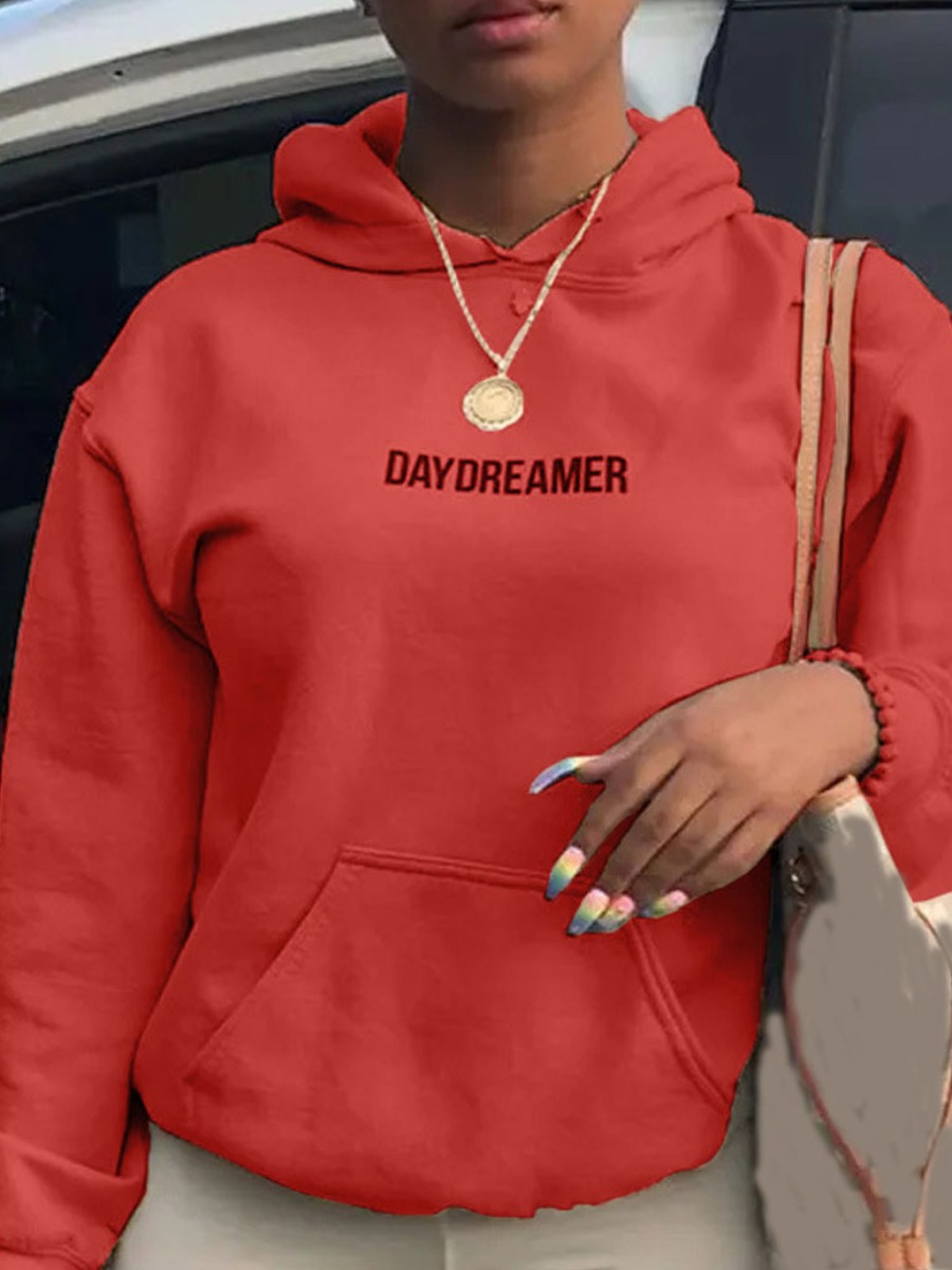 LW Letter Print Kangaroo Pocket Hoodie
