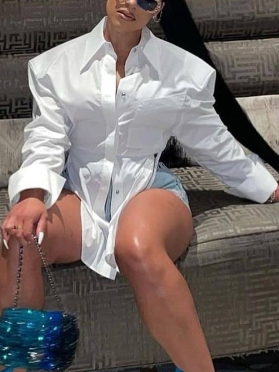 

LW SXY Backless Bandage Design Shirt, White