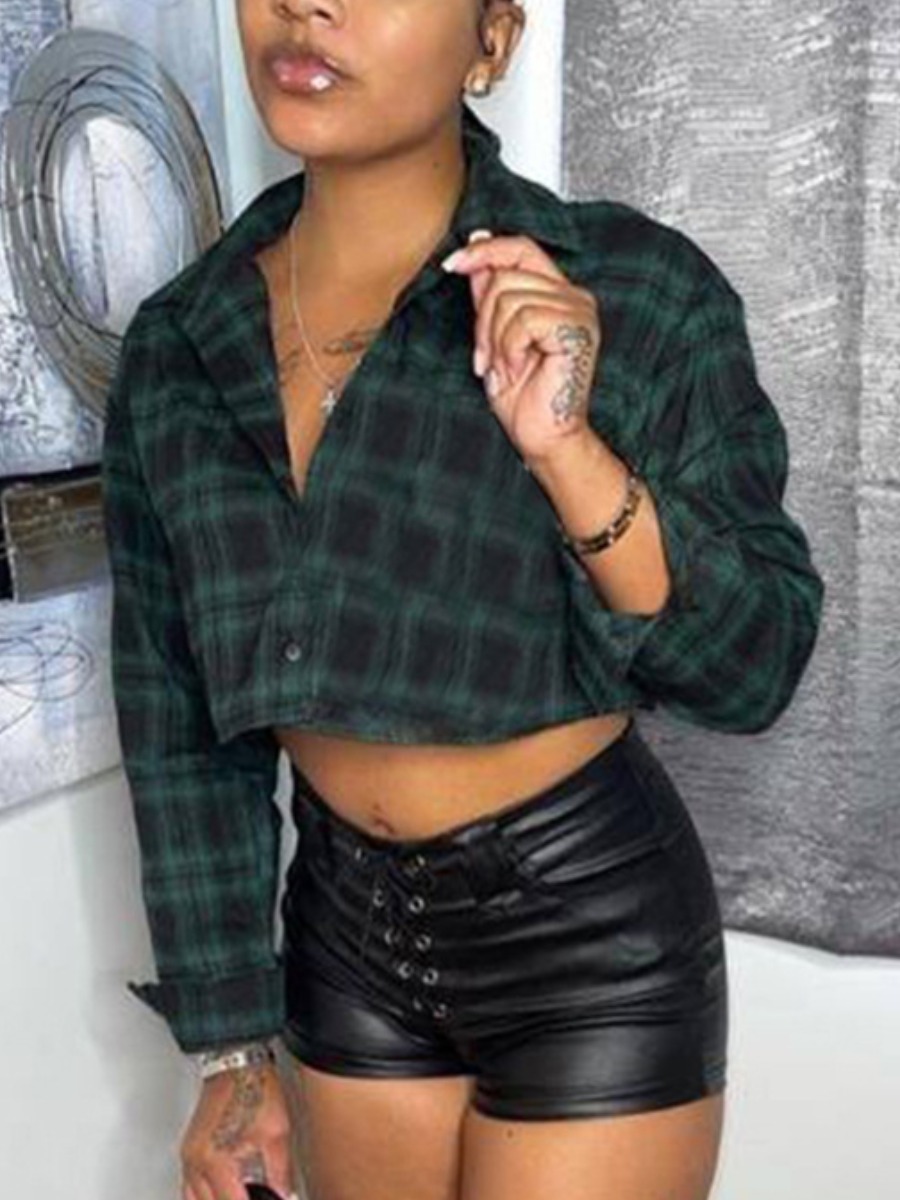 

LW Plaid Print Crop Top Shirt, Multi