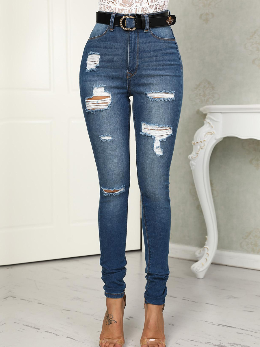 

LW Mid Waist Ripped Skinny Jeans, Blue