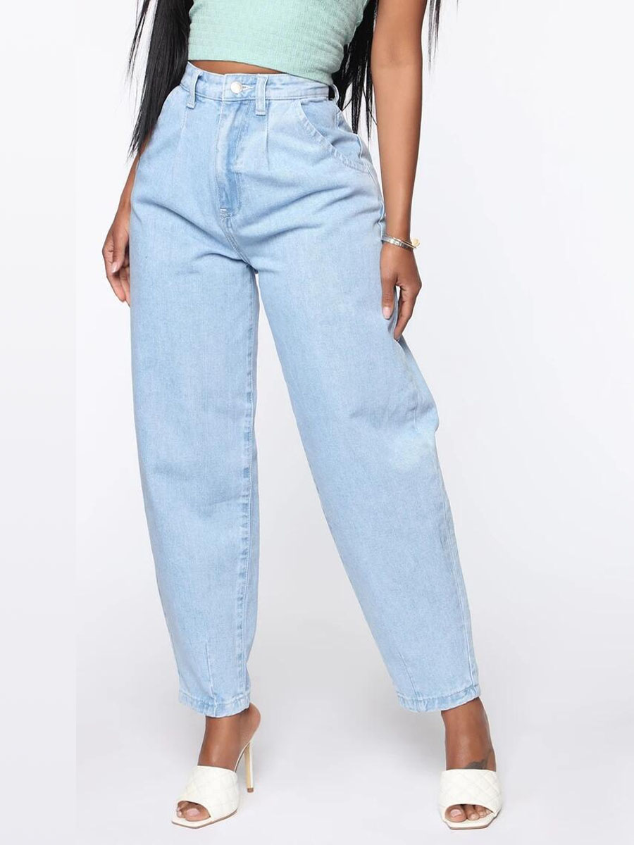 

LW Mid Waist Non-elastic Jeans, Baby blue