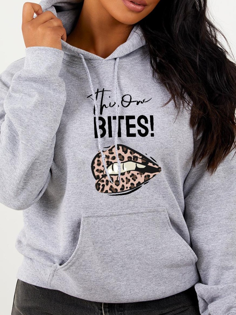 

LW Leopard Letter Print Hoodie, Grey