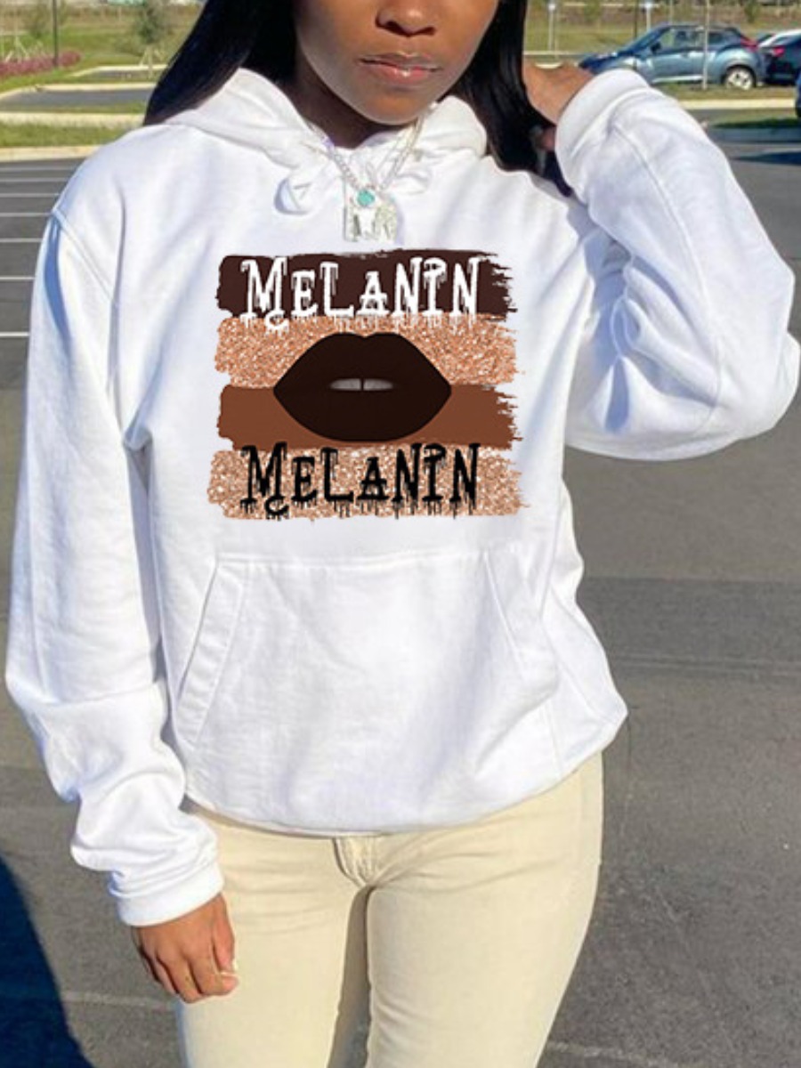 

LW Lip Letter Print Hoodie, White