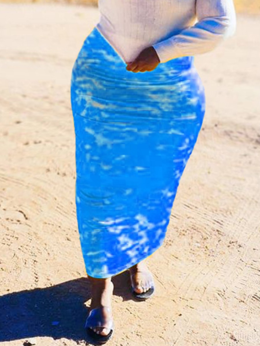 

LW Plus Size Tie Dye Bodycon Skirts, Blue