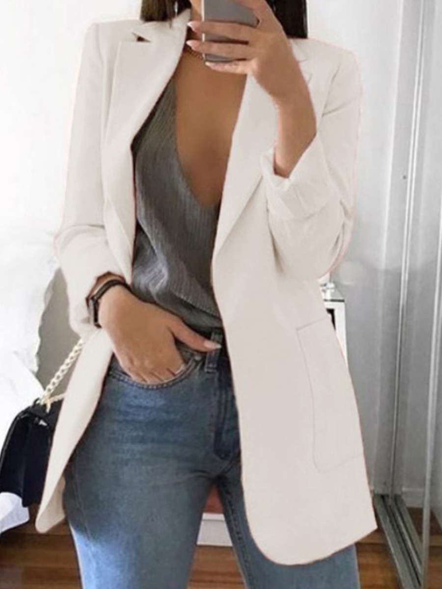 

LW Plus Size Turndown Collar Pocket Design Blazer, White