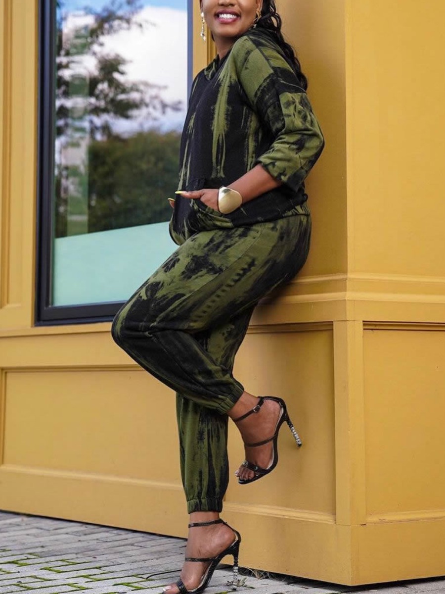 

LW Tie-dye Kangaroo Pocket Tracksuit Set, Green