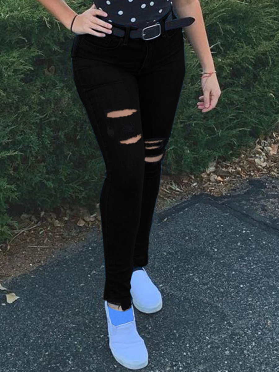 LW Mid Waist Ripped Jeans