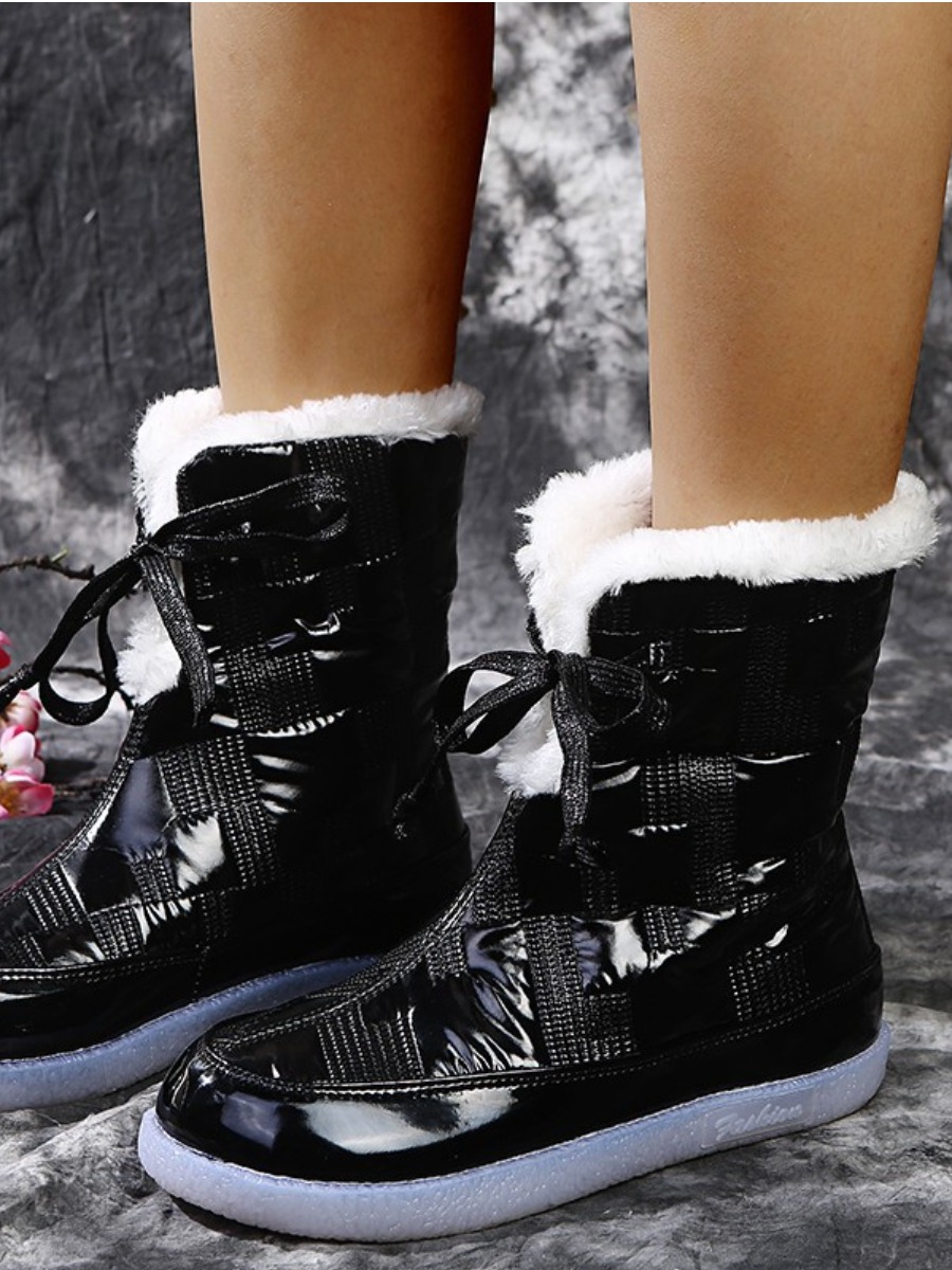 

LW Lace-up Plush Solid Booties, Black