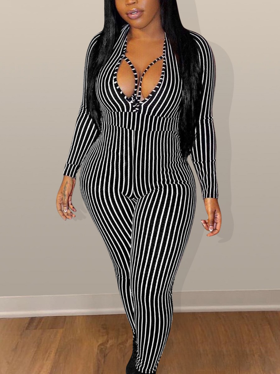 

LW SXY Striped Skinny Jumpsuit, Black