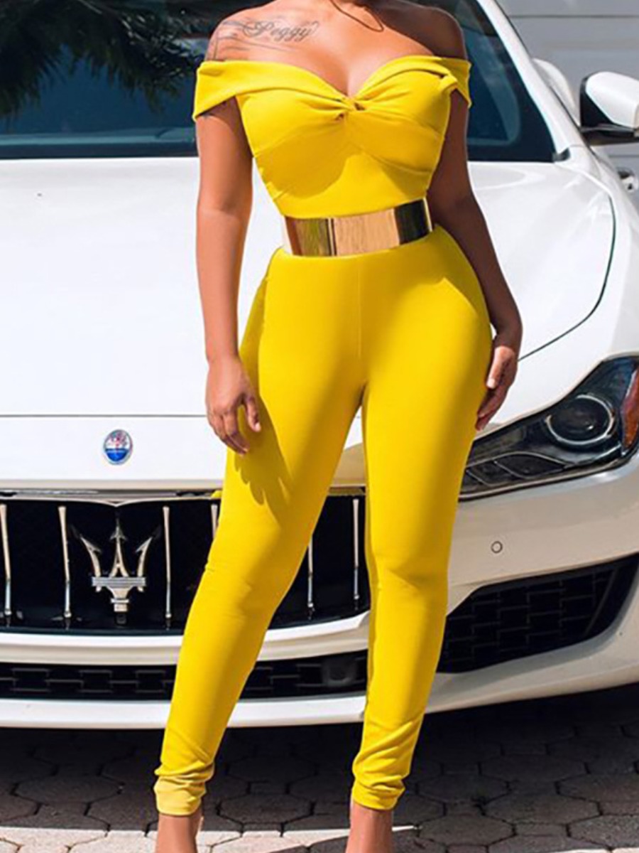 

LW Off The Shoulder Twist Front Jumpsuit, Yellow