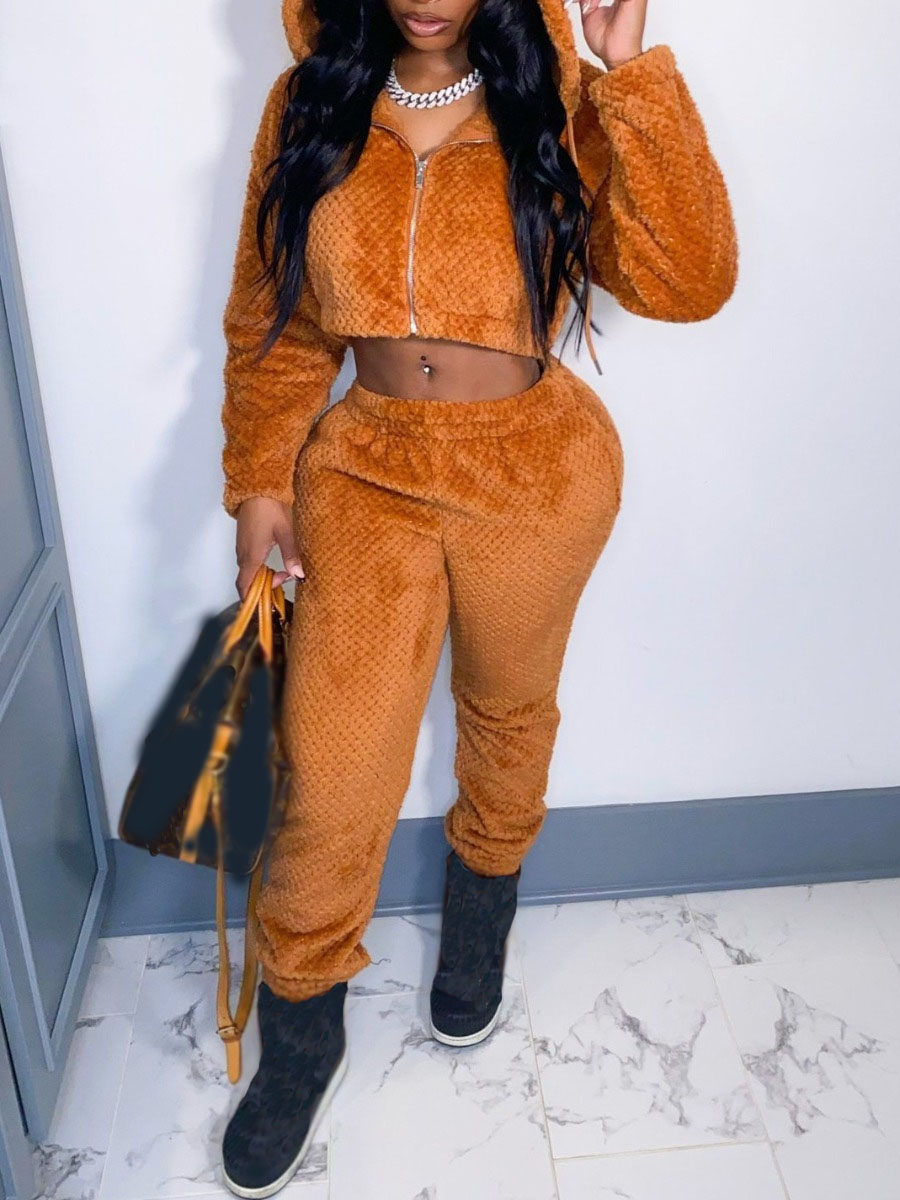 

LW Hooded Collar Teddy Pants Set, Croci