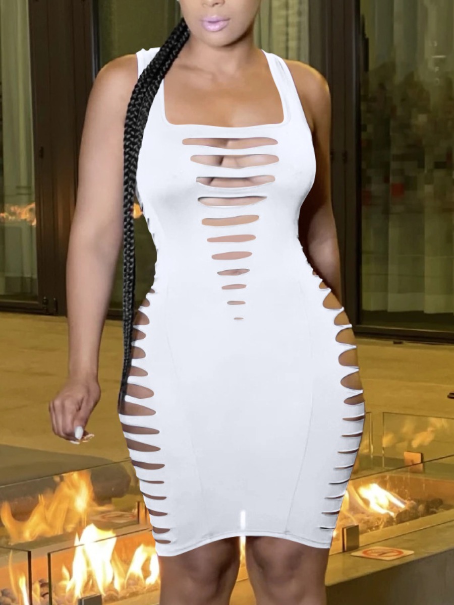 LW SXY U Neck Ripped Bodycon Dress