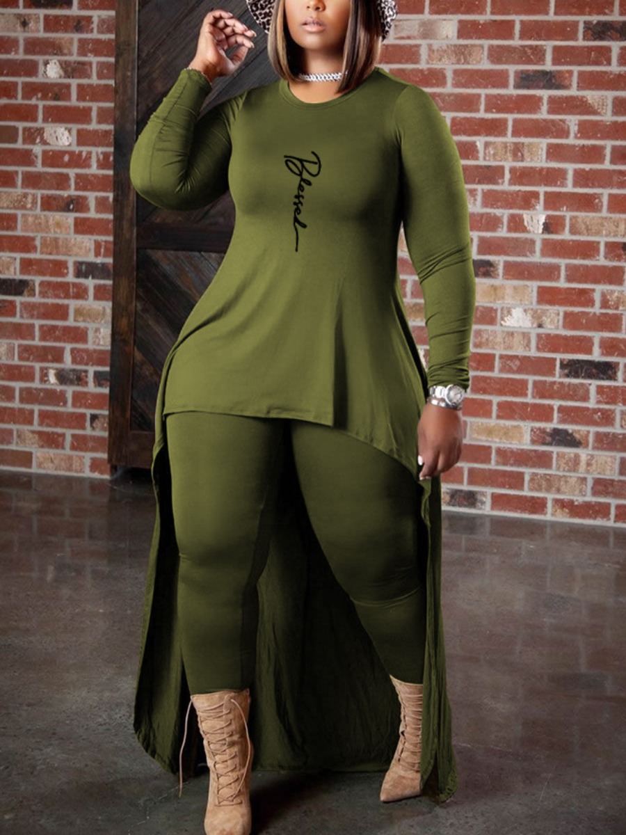 LW Plus Size Letter Print Asymmetrical Pants Set