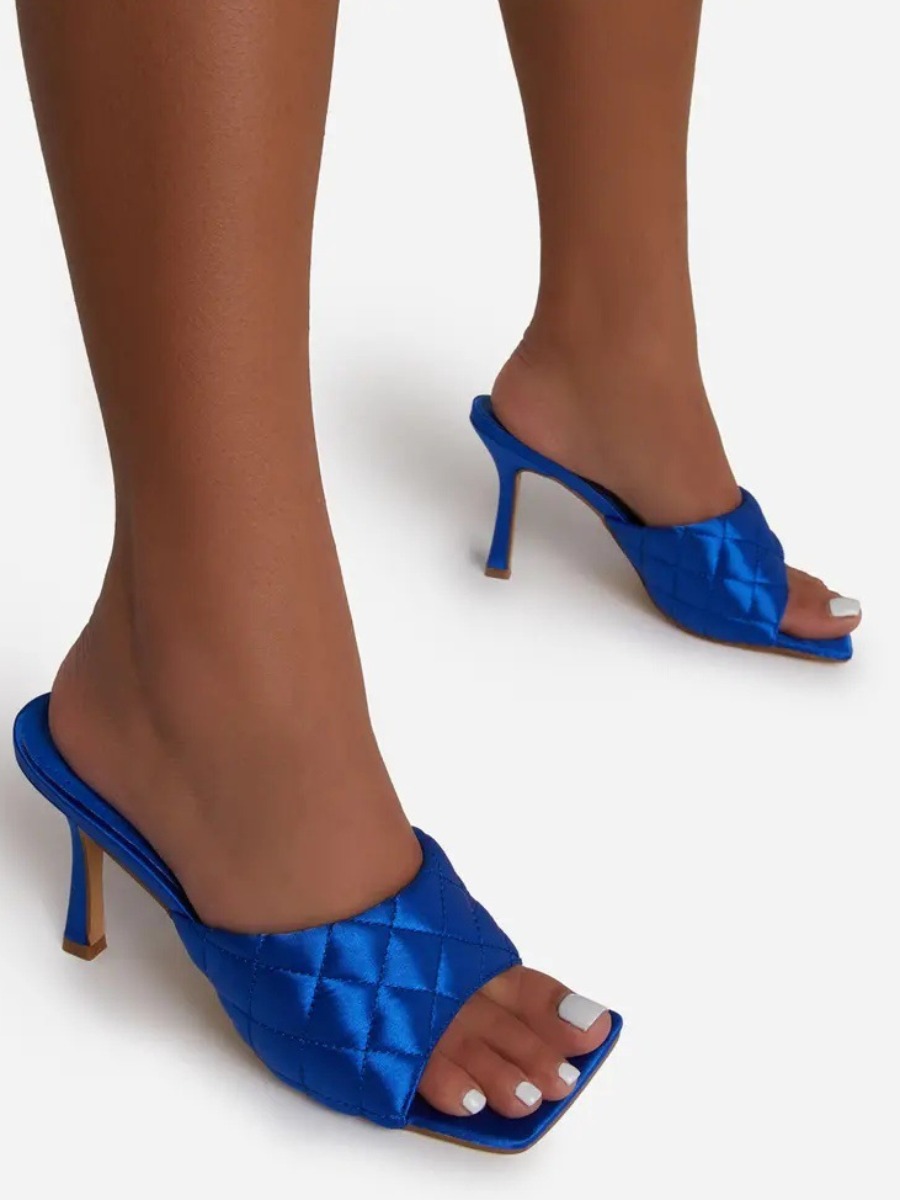 

LW Square-toe Plaid Pattern Heels, Blue