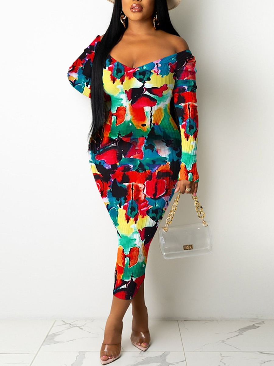 

LW V Neck Tie-dye Bodycon Dress, Multi