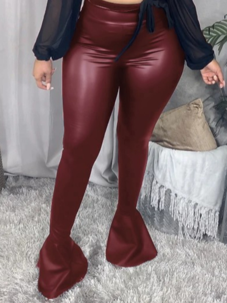 

LW Leather Flared Skinny Pants, Wine red