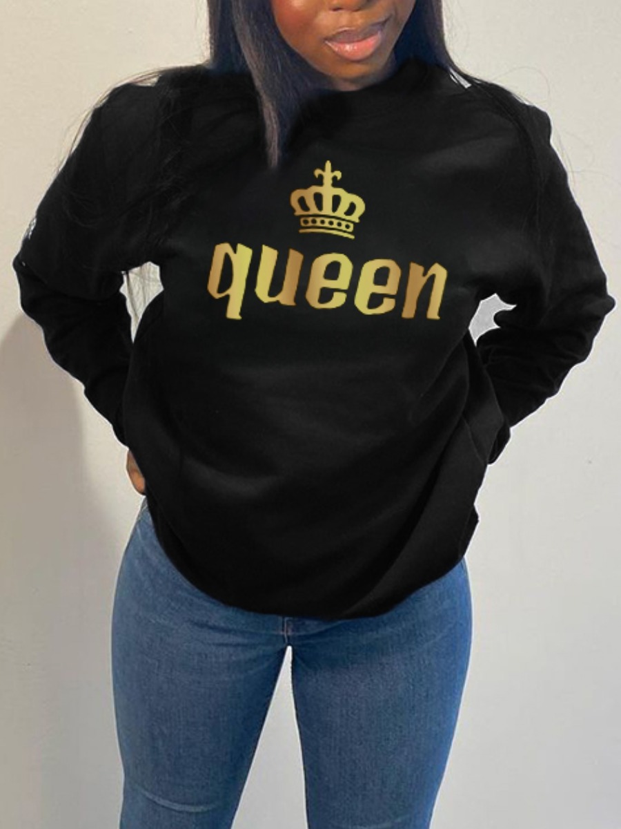 

LW Round Neck Letter Print Sweatshirt, Black