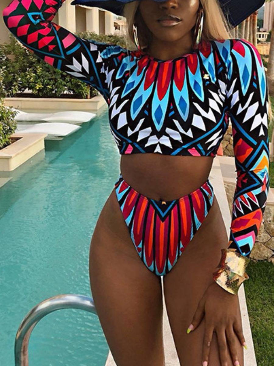 

LW Mixed Print Crop Top Tankini, Multi