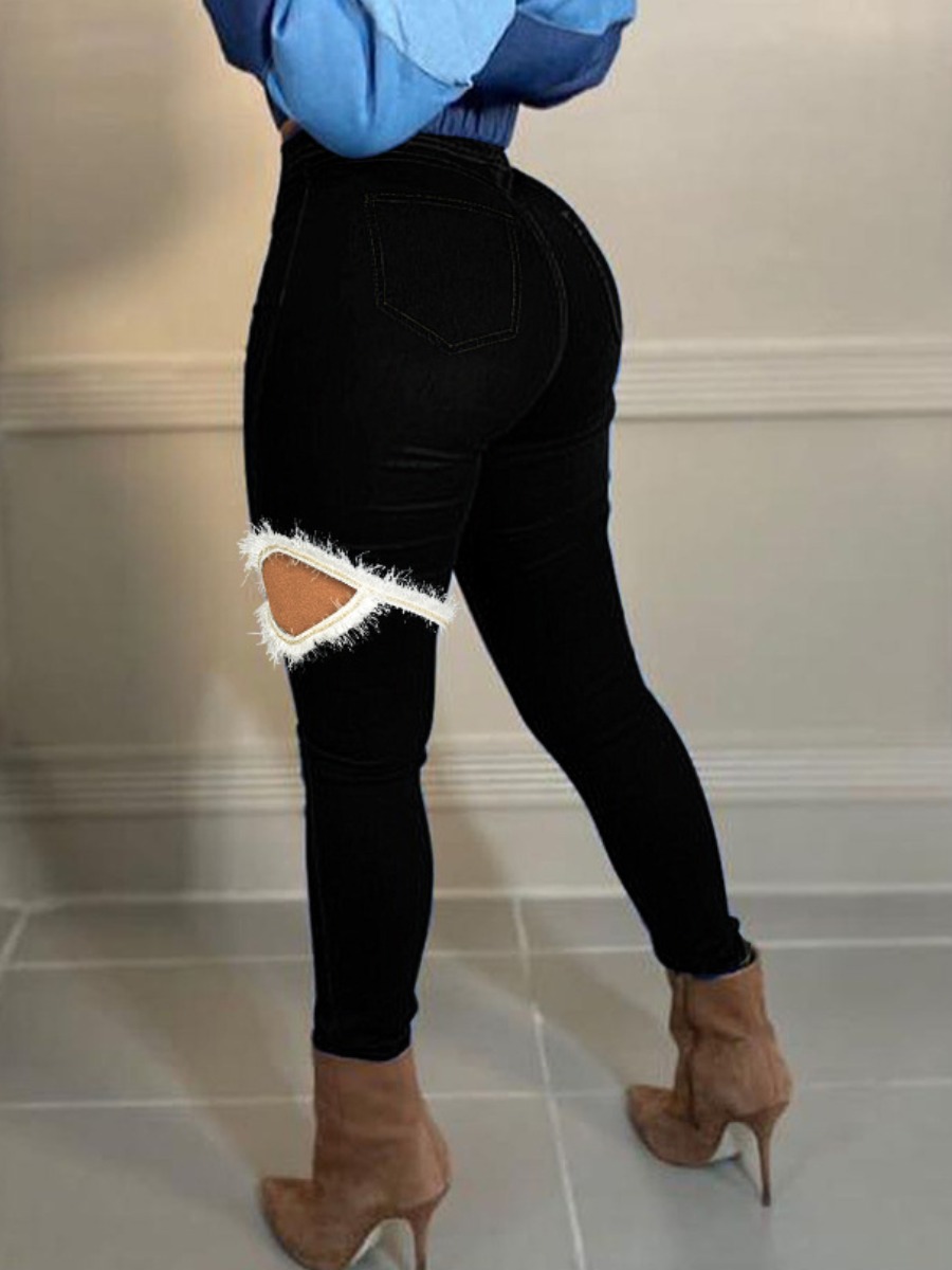 

LW High-waisted High Stretchy Cut Out Jeans, Black