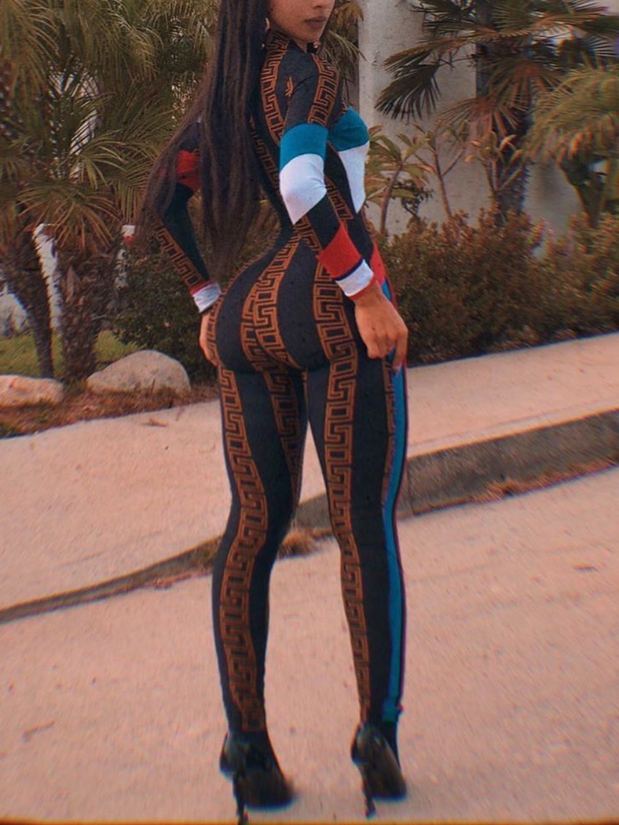 

LW Geometric Print Skinny Jumpsuit, Black