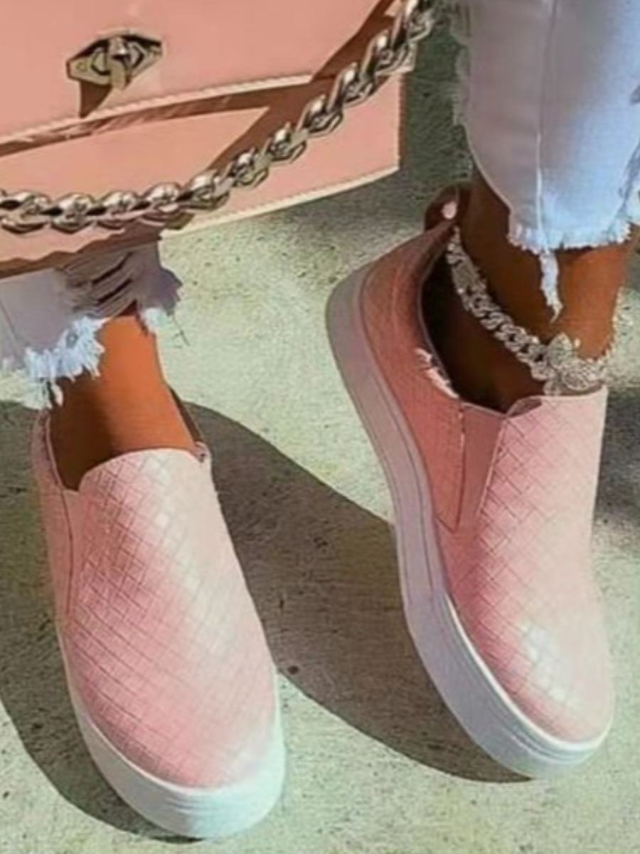 

LW Textured Plaid Print Flats, Pink