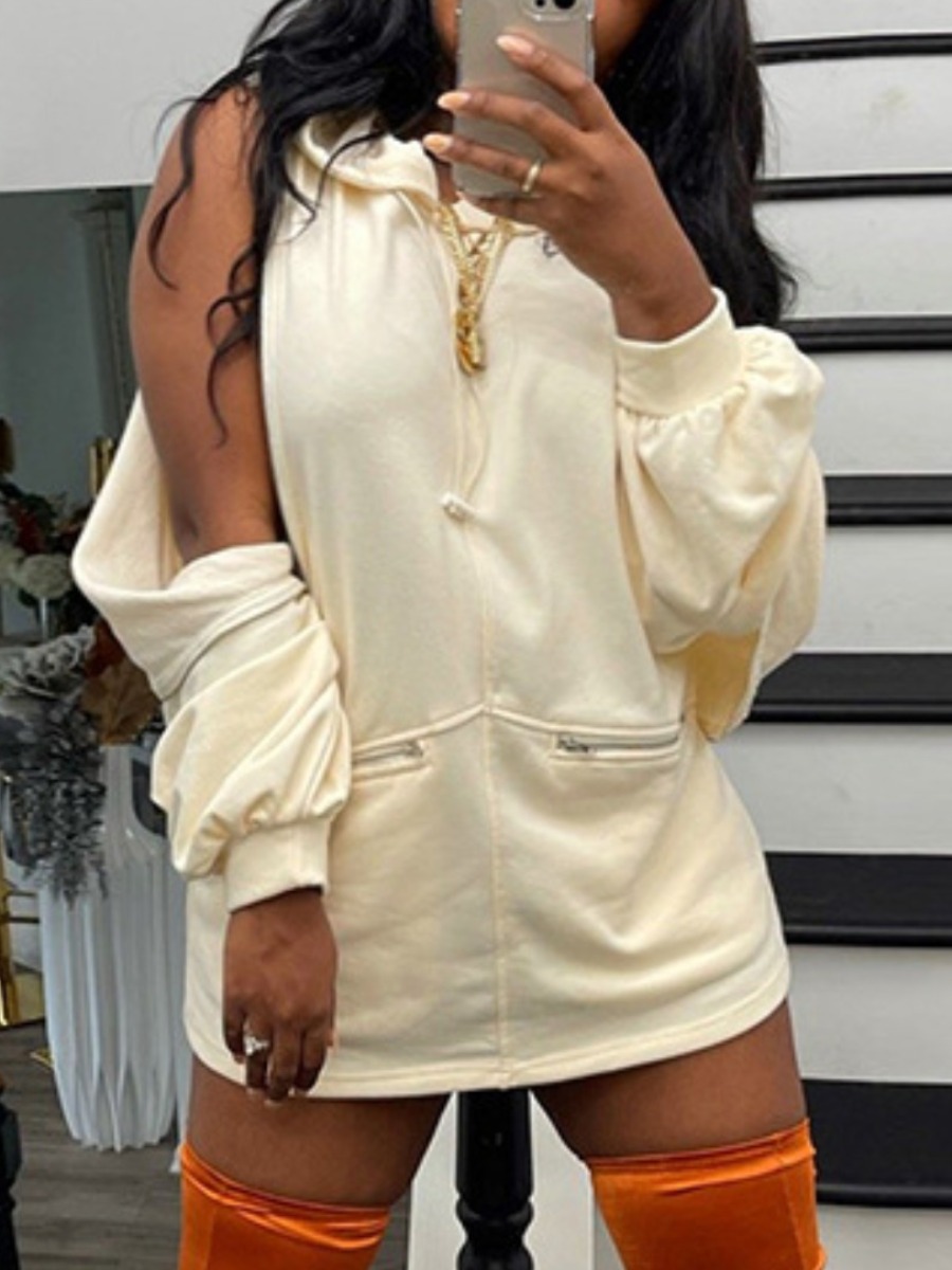 

LW Cut Out Zipper Loose Sweat Dress, Beige