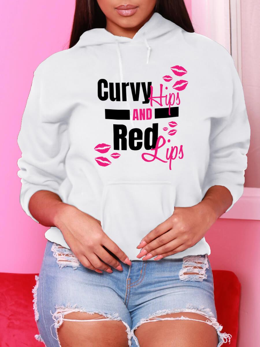 

LW Lip Letter Print Hoodie, White