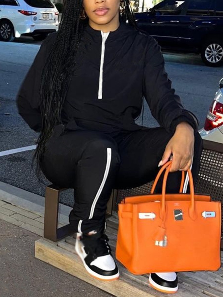 

LW Zipper Design Regular Fit Tracksuit Set, Black
