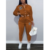 LW Letter Print Pocket Design Striped Tacksuit Set