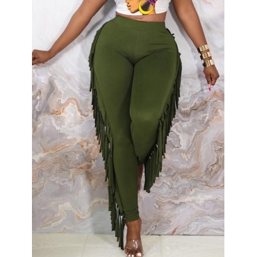 

LW Tassel Design Solid Skinny Pants, Army green