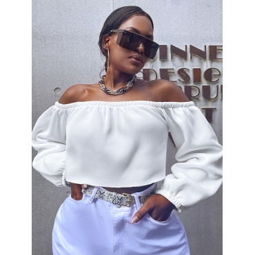 

LW SXY Off The Shoulder Shirred Solid Sweatshirt, White