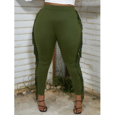 

LW Plus Size Milk Fiber Tassel Design Pants, Olive