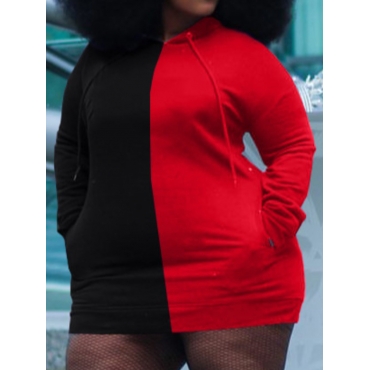 

LW Plus Size Hooded Collar Patchwork Sweat Dress, Red