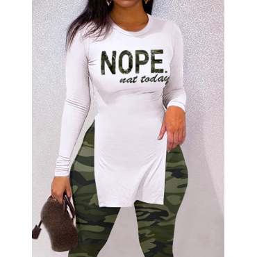 

LW Letter Camo Print Pants Set, White