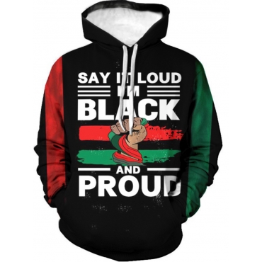 

LW Men Fist Letter Print Oversized Hoodie, Black