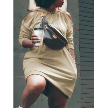 

LW Plus Size Hooded Collar Cut Out Sweat Dress (Without Bag), Khaki
