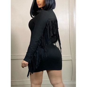 

LW SXY Plus Size Round Neck Tassel Design Bodycon Dress, Black