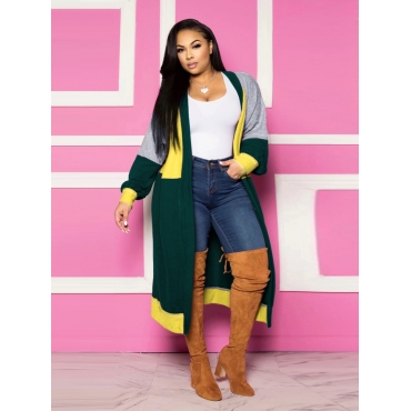 

LW Plus Size Color Block Patchwork Coat, Green