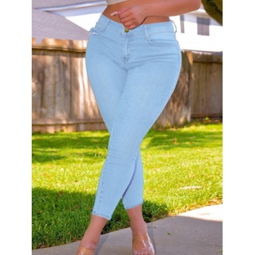 

LW Plus Size Mid Waist Ripped Jeans, Baby blue