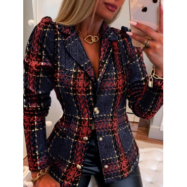 

LW Plaid Print Puff Sleeve Blazer, Red