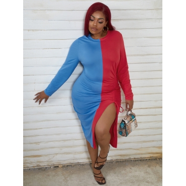 

LW SXY Plus Size Milk Fiber Drawstring Patchwork Dress, Red