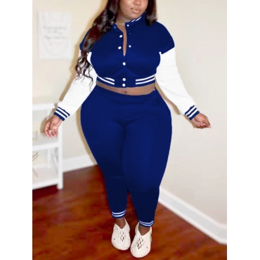 

LW Plus Size Striped Pocket Design Tracksuit Set, Blue