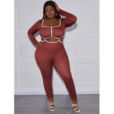 

LW SXY Plus Size Cut Out Skinny Jumpsuit, Wine red
